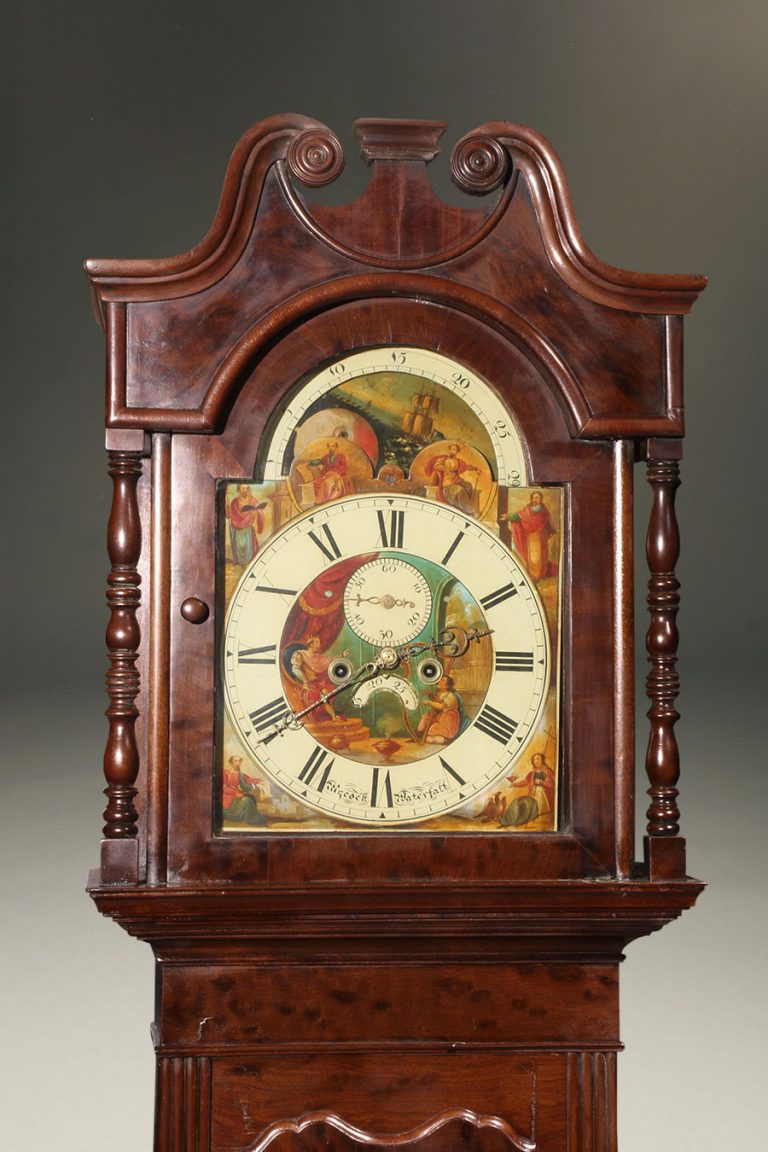 Antique English grandfather clock with 8 day movement and mahogany case