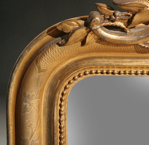 Large 19th Century Louis Philippe Gold Gilt Mirror with Crest for