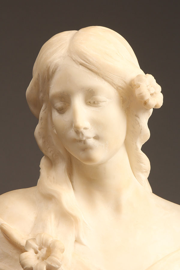 A Marble Bust of a Woman on Pedestal. . A. Batacchi, Italian. 19th, Lot  #33366