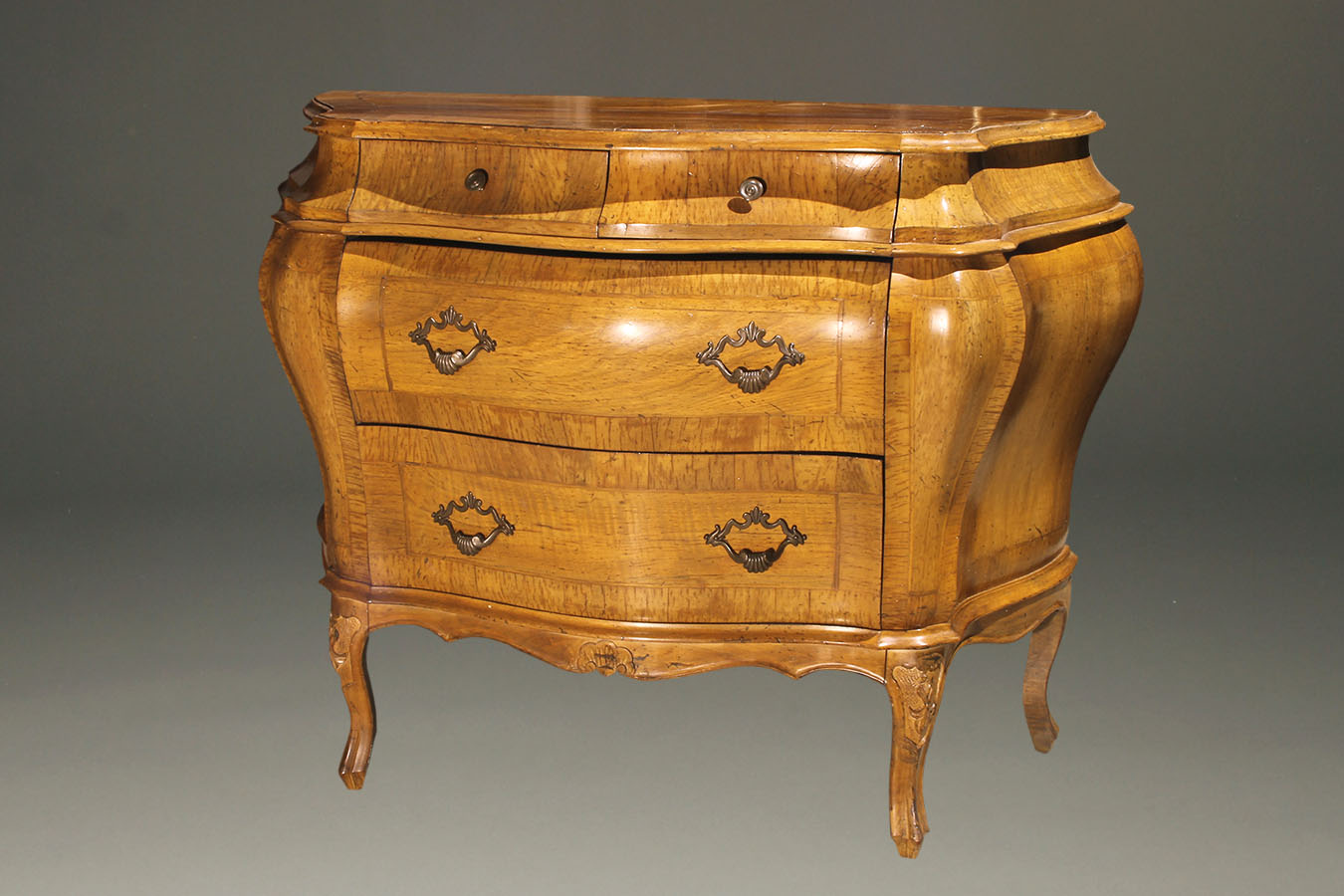 Hand painted Louis XIV style bombe commode