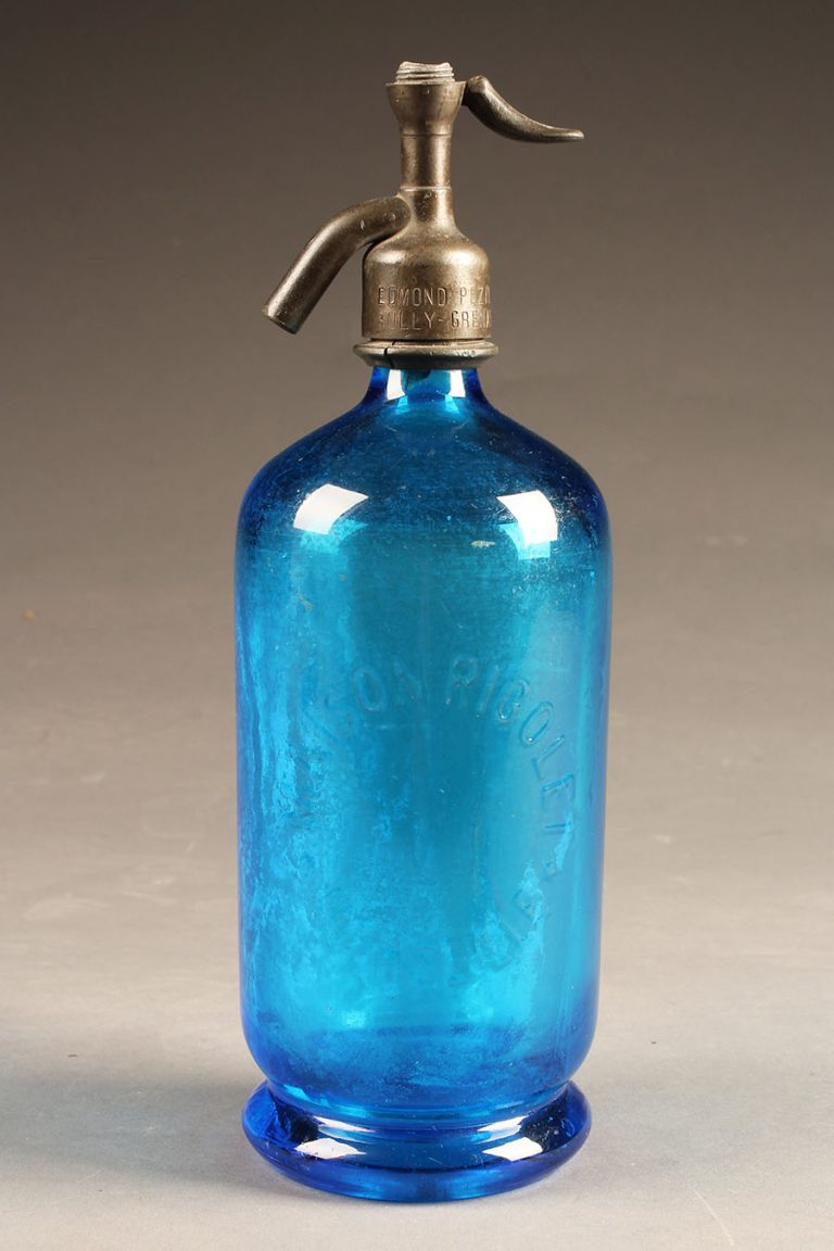 Antique French blue seltzer water bottle.