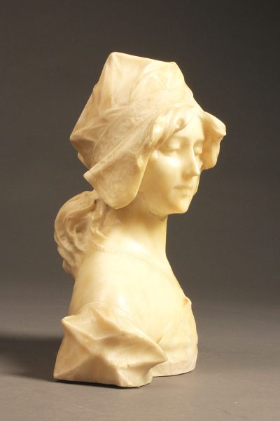 Late 19th century hand carved bust of a beautiful young woman in alabaster
