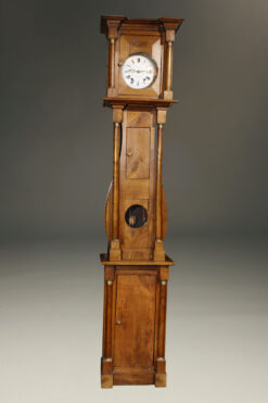 Mid 19th century French Empire styled tall case clock in cherry with bronze mounts