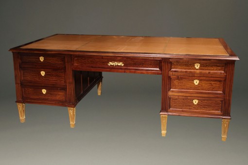 French satinwood and prima vera mahogany, Napoleon III partners desk A2251A French satinwood and prima vera mahogany, Napoleon III partners desk A2251A