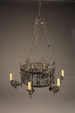 19th century French wrought iron chandelier with six arms