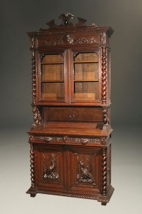 French Henry II cupboard, hand carved walnut