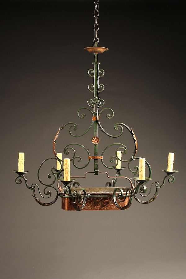 Early 20th Century Iron Antique Chandelier With Poissonniere A5235A1 Early 20th Century Iron Antique Chandelier With Poissonniere A5235A1
