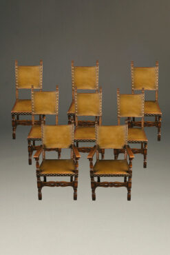 Set of 8 antique French chairs with leather upholstery A5260A1