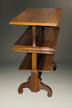 19th century French walnut dessert table with collapsing shelves