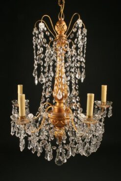 Antique 6 arm iron and gilded wood chandelier A5037A