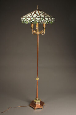 Antique floor lamp with copper shaft and onyx embellishments
