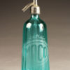 Blue seltzer water bottle from France with etched design, circa 1930's.