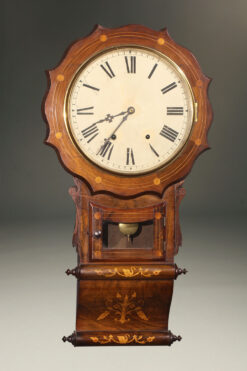 Late 19th century New Haven Clock Co. wall clock with walnut case ans charming inlay