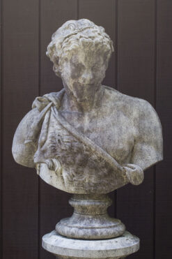 English cast limestone bust of Bacchus atop a classically styled column