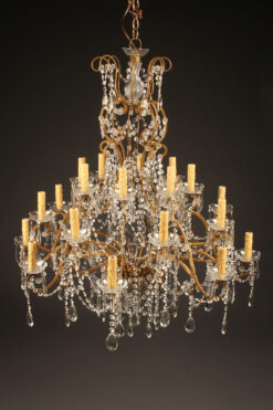 Late 19th century Italian iron and crystal chandelier with 24 lights