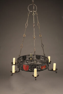 Late 19th century hand wrought French chandelier with 6 arms and family crests