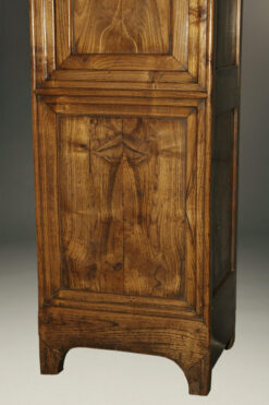 Alternative view of French Louis Philippe period tallcase clock in burl elm with a Morbier movement.