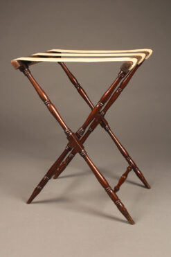 Alternative view of Antique butler's table with handled mahogany top tray and folding base.