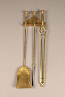 Dutch or English brass fireplace set with hanger.