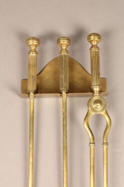 Alternative view of Dutch or English brass fireplace set with hanger.
